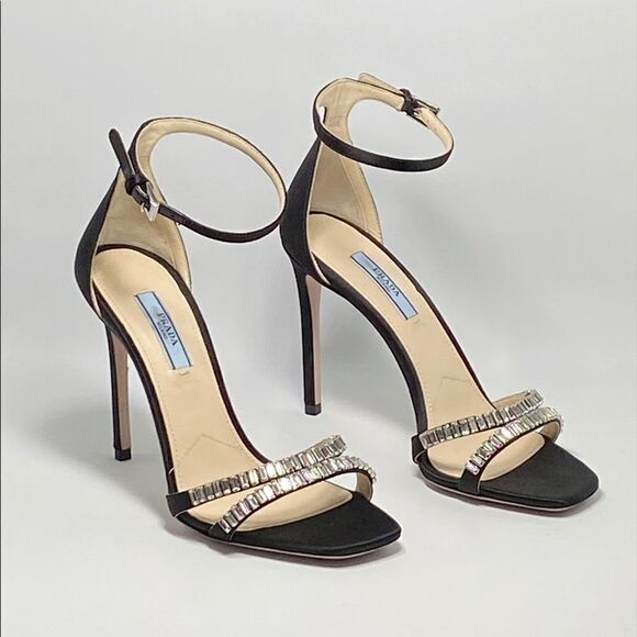 PRADA Crystal Embellished Satin Sandals - Picture 5 of 13